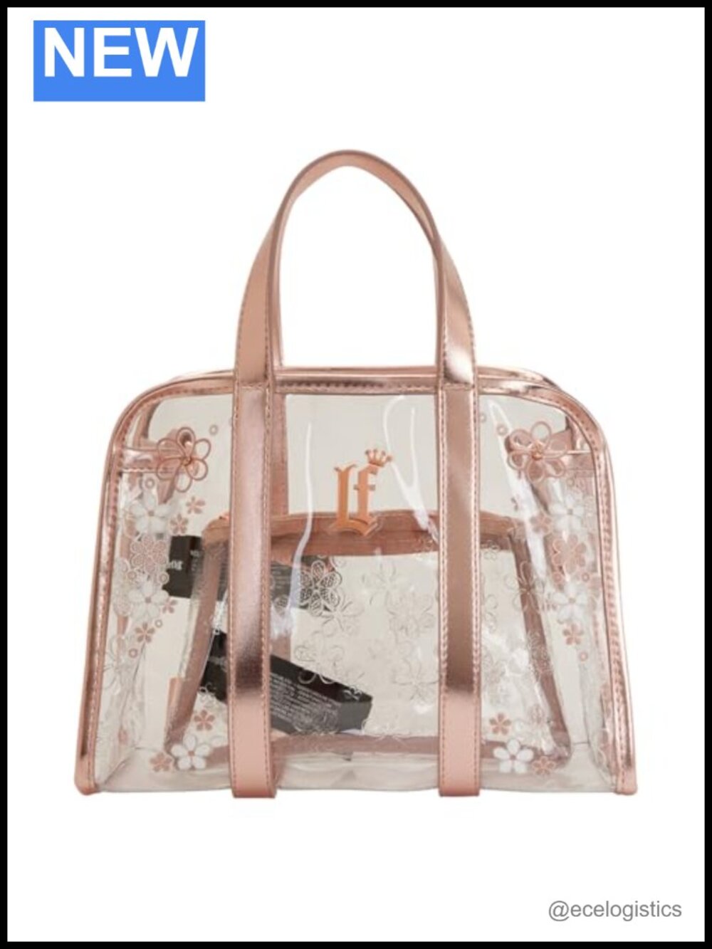 Clear PVC Crossbody Bag with Floral Details and Adjustable Strap